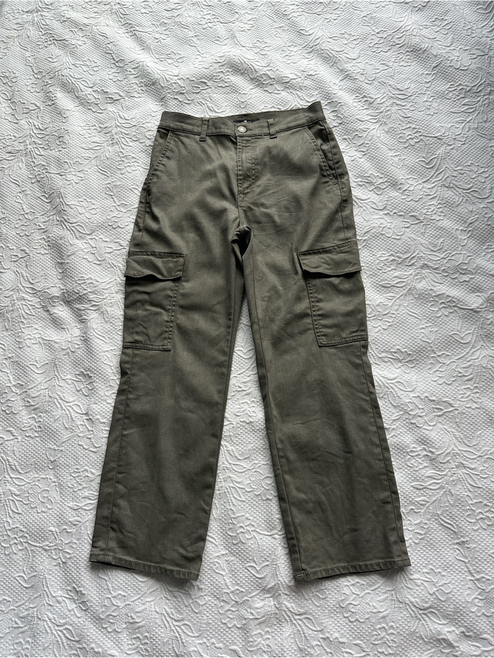 7 For All Mankind Coated Olive Green Cargo Pants Womens Size 26